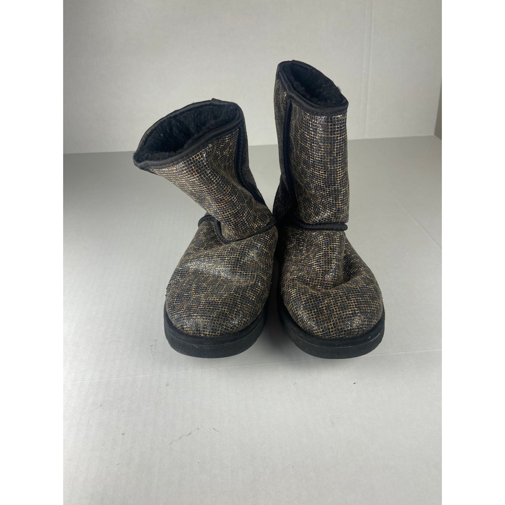 UGG‎ Australia Sparkle Glitter Sheepskin Lined Boots Womens Size 7 Black Gold